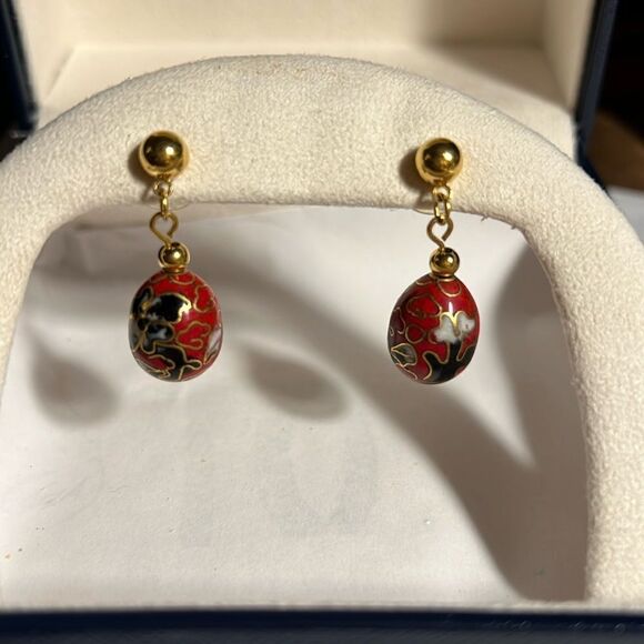 🌹Cloisonne Easter Egg earrings vintage 1996 Avon - Picture 1 of 3